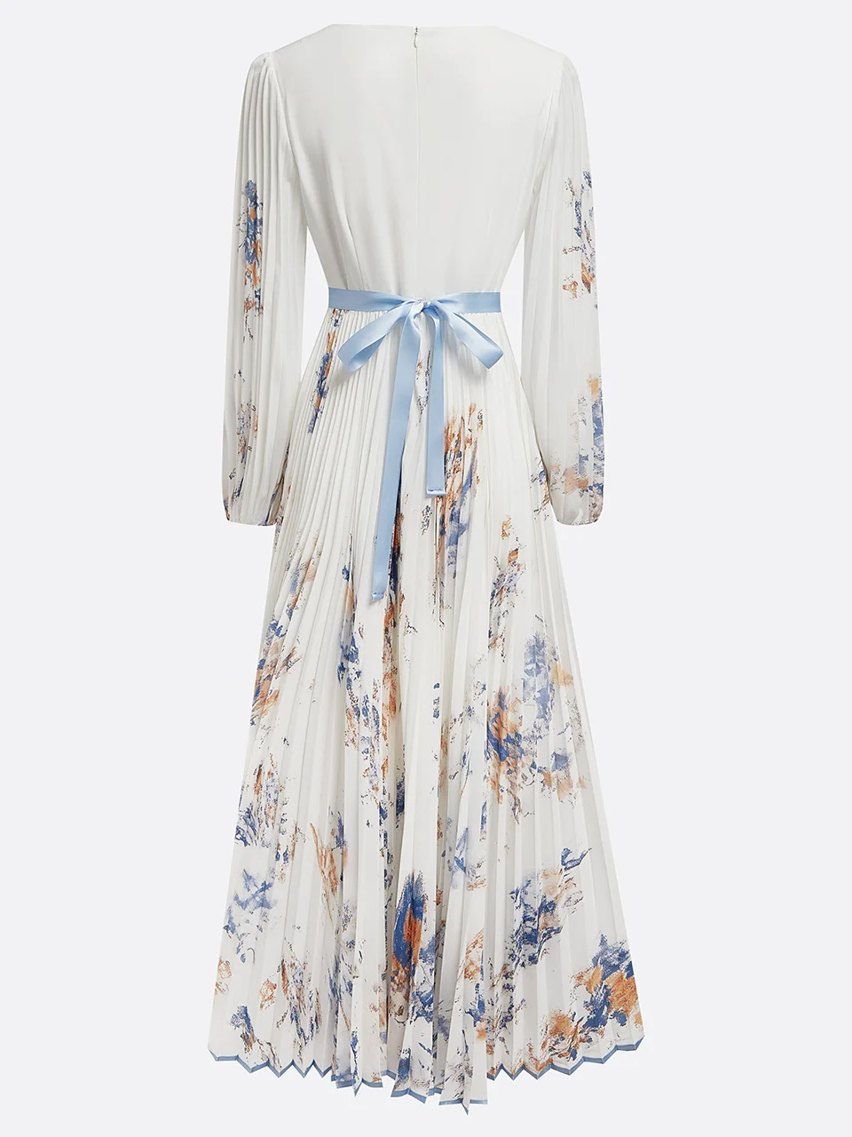 Elegant Floral Maxi Dress Women Long Sleeve Boho A-Line Pleated Dresses